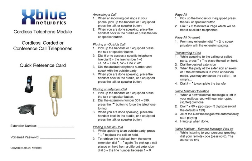 Xblue Networks X16 Quick reference card