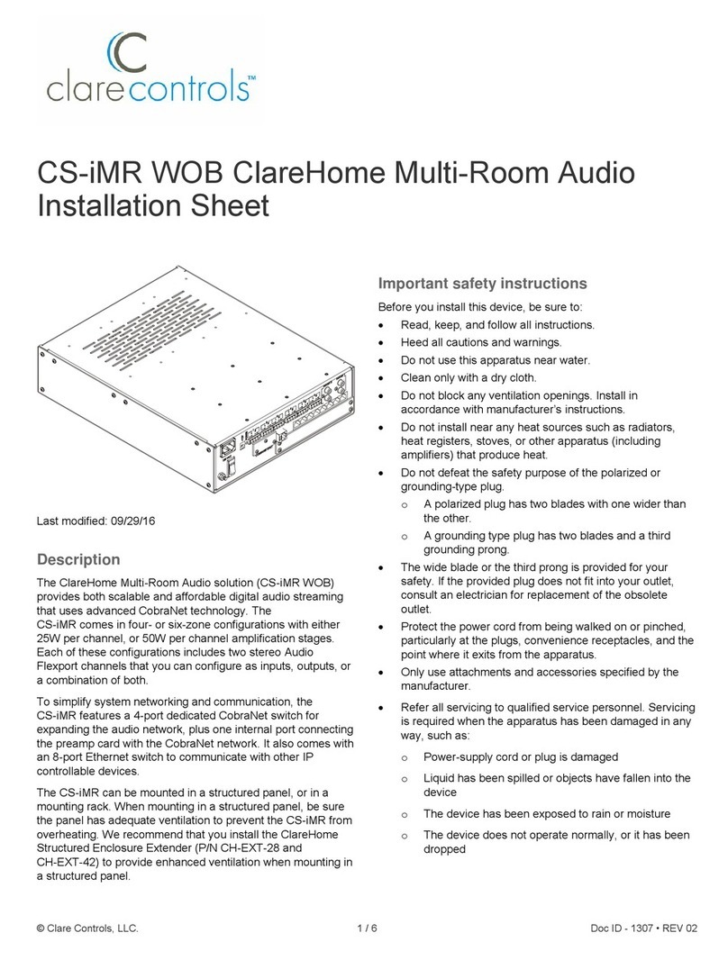 Clare Controls ClareHome CS-iMR WOB Installation sheet