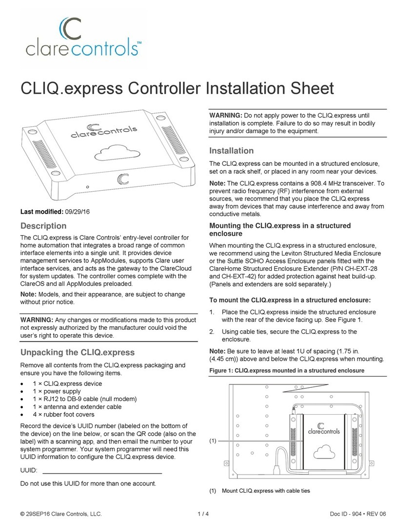 Clare Controls CLIQ.express Installation sheet