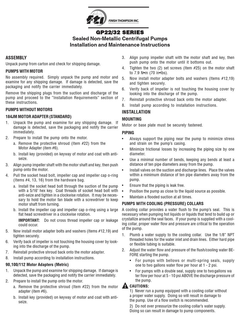 Finish Thompson GP22 Series Installation and maintenance instructions
