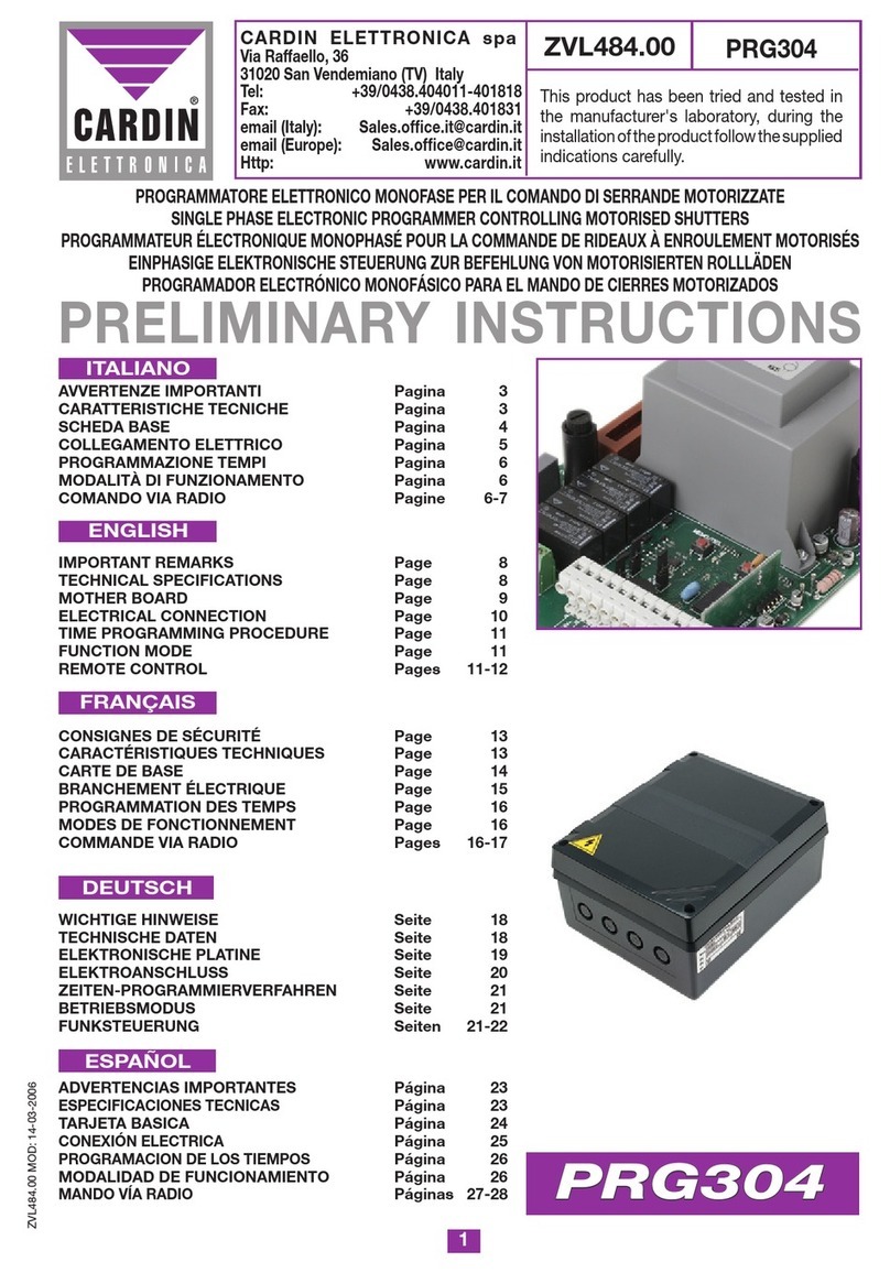 Cardin PRG304 Preliminary Instructions