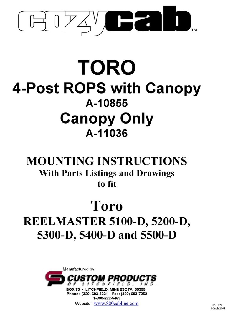 CUSTOM PRODUCTS CozyCab TORO A-10855 Mounting instructions CUSTOM PRODUCTS CozyCab TORO A-10855 Mounting instructions