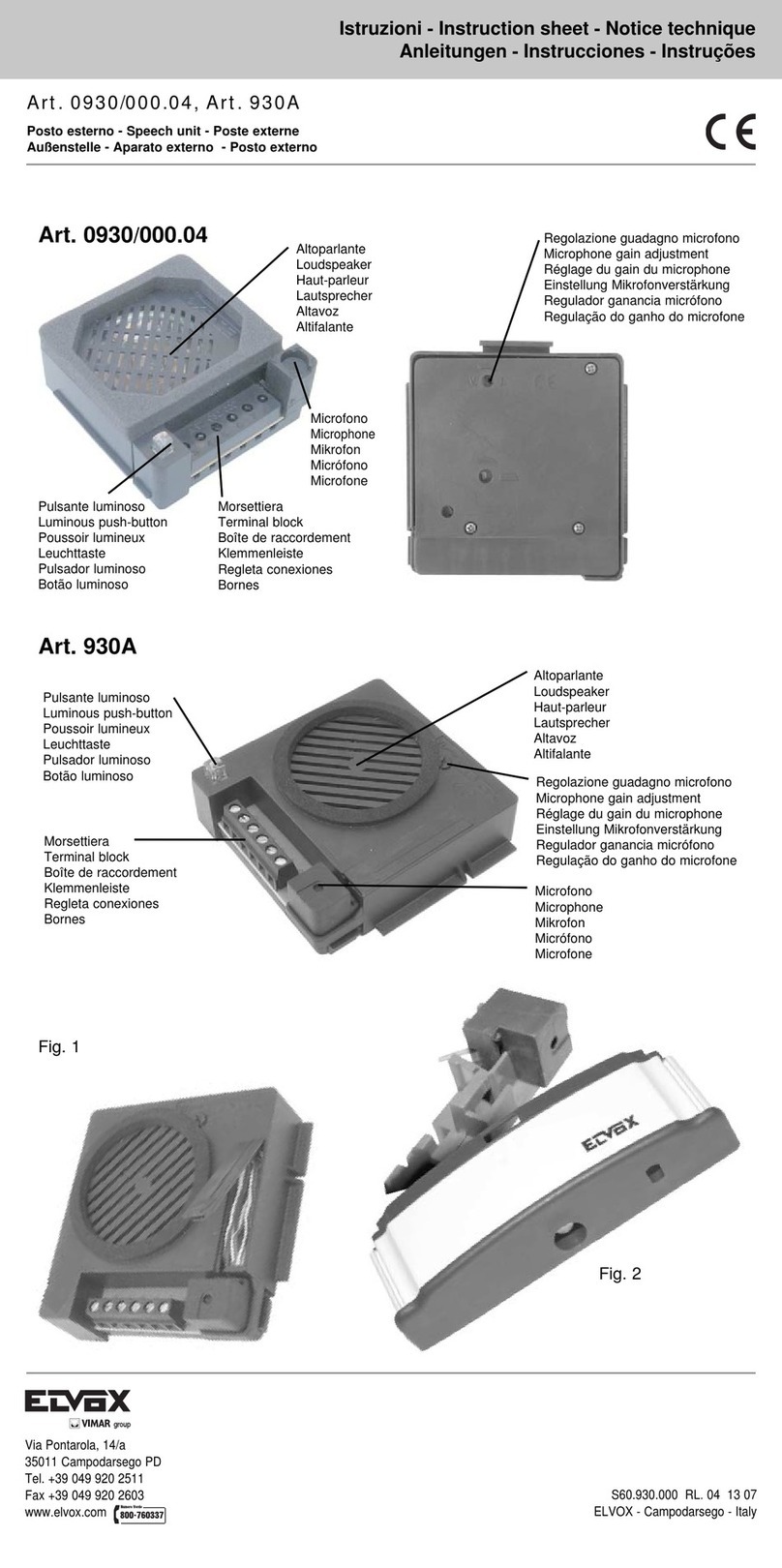 Elvox 0930/000.04 User manual