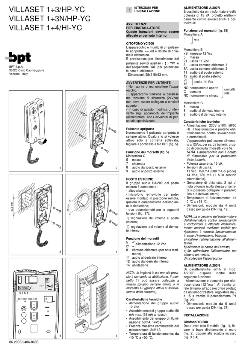 Bpt VILLASET HP-YC Series installation instructions