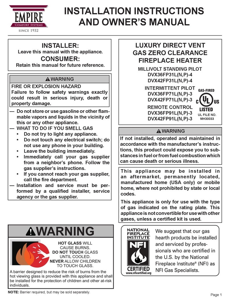 Empire Comfort Systems MILLIVOLT STANDING PILOT Series Installation instructions and owner's manual Empire Comfort Systems MILLIVOLT STANDING PILOT Series Installation instructions and owner's manual