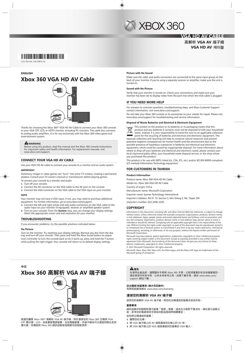 XBOX Xbox 360 VGA HD AV Cable quick start guide