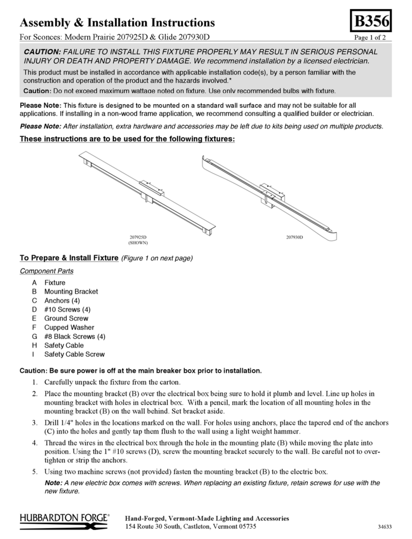 Hubbardton Forge Modern Prairie 207925D Assembly/installation instructions Hubbardton Forge Modern Prairie 207925D Assembly/installation instructions