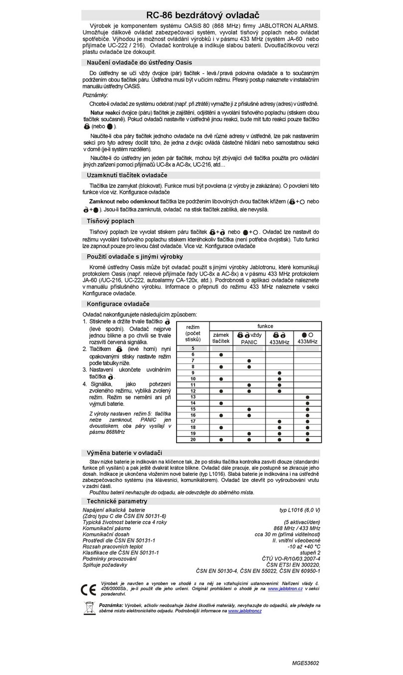 jablotron OASiS 8 Series User manual