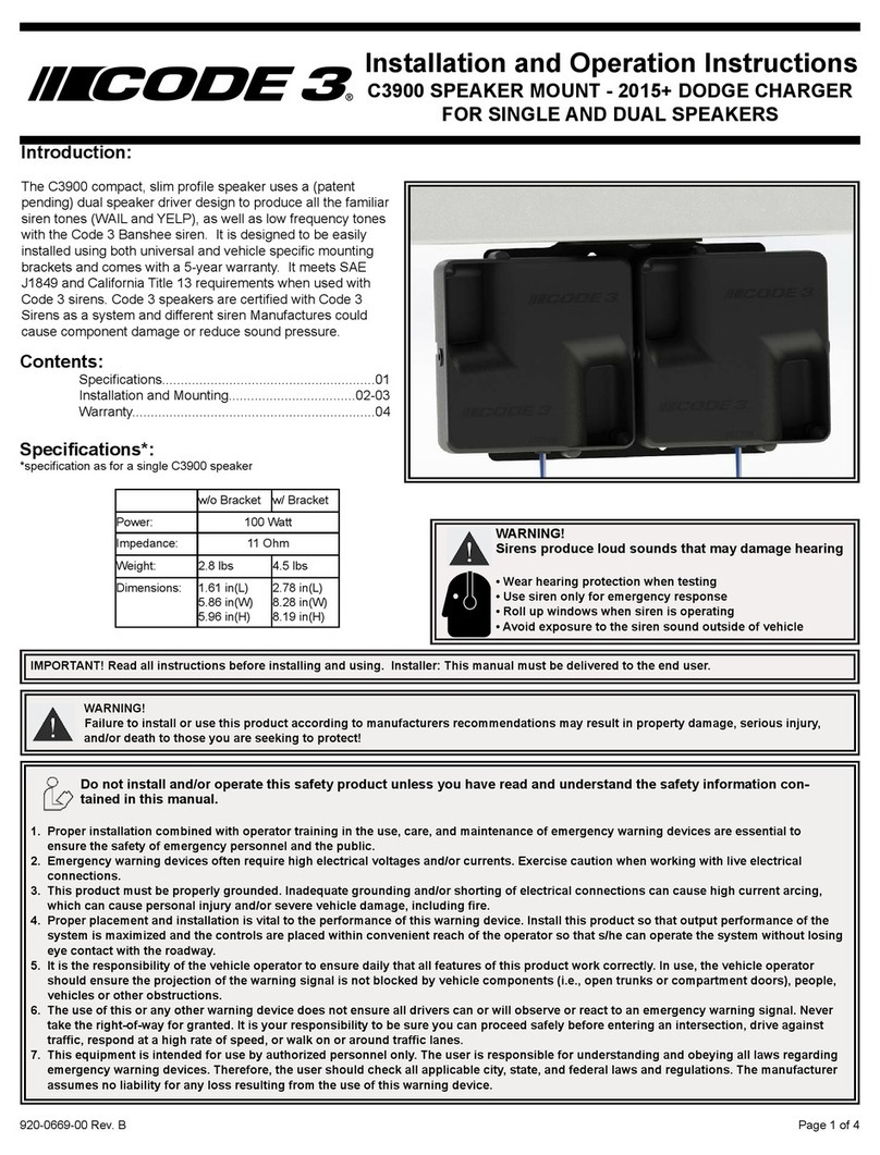 Code 3 C3900 Installation and operation instructions