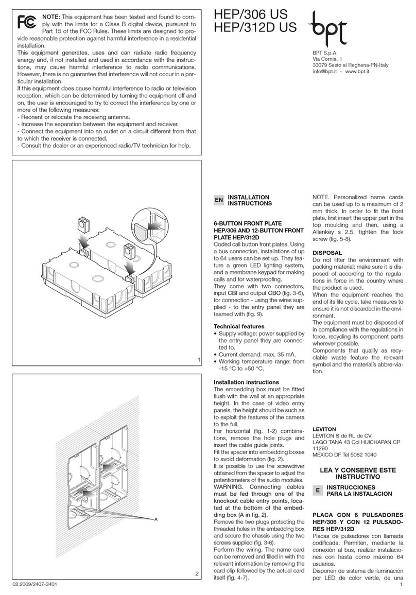 Bpt HEP/306 US User manual