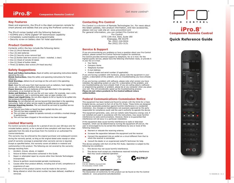 Pro Control iPro.8 Quick reference guide