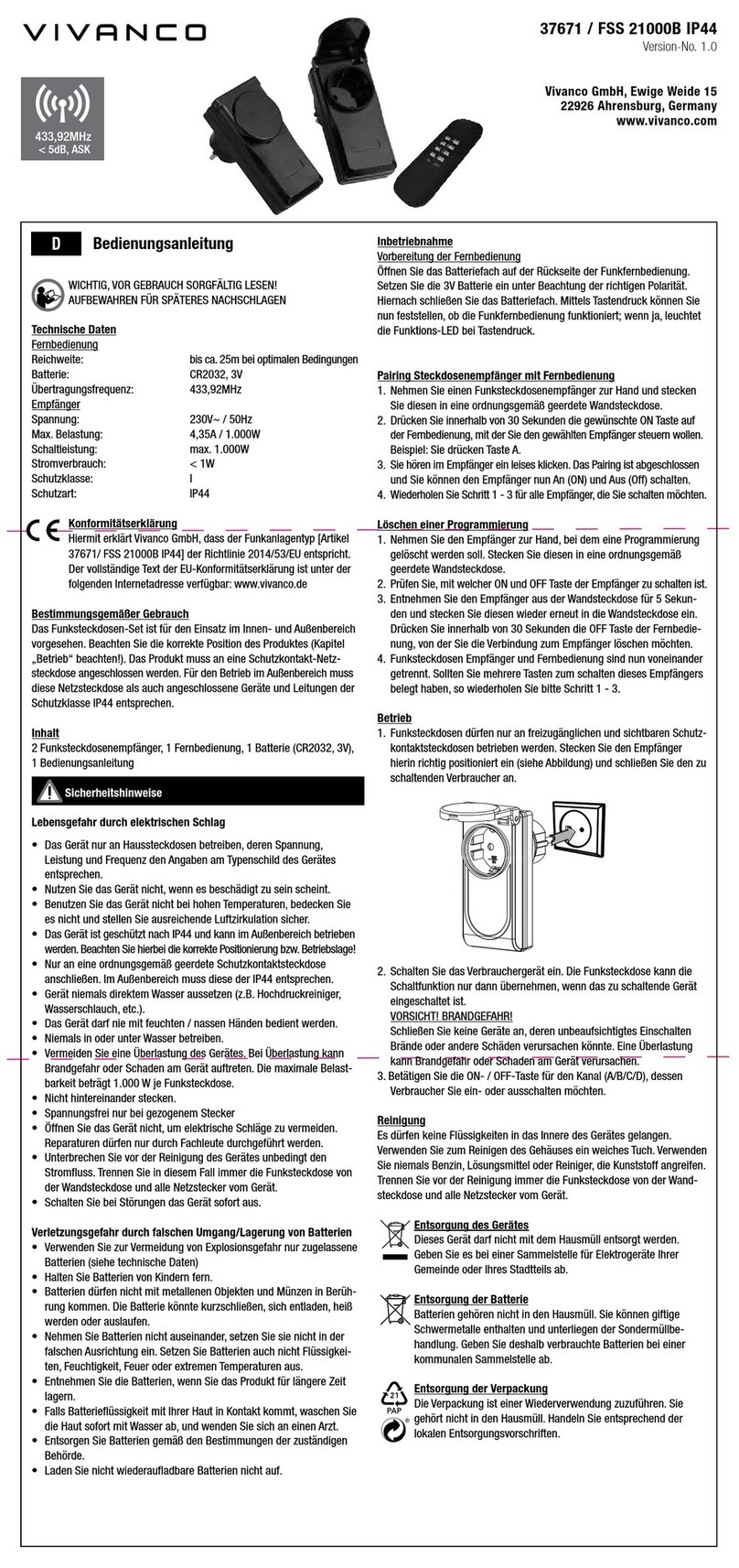 Vivanco FSS 21000B IP44 instruction manual