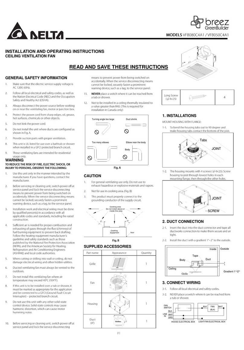 Delta Breez GreenBuilder VFB080C4A1 Installation and operating instructions