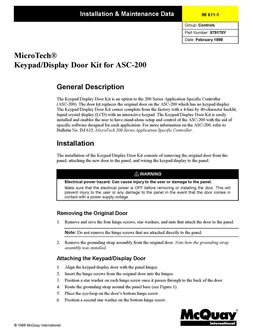 McQuay MicroTech Keypad/Display Door Kit Installation & maintenance data