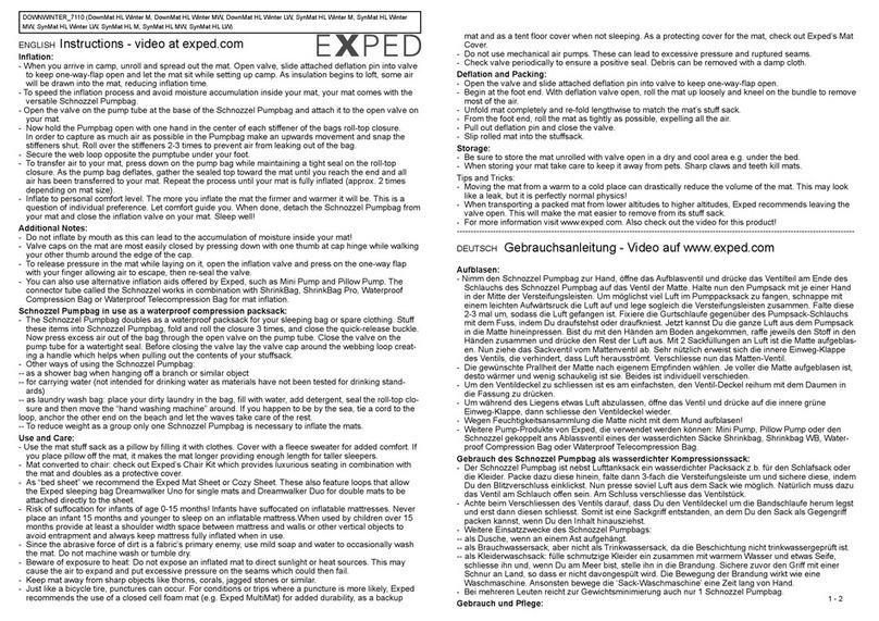 Exped DownMat HL Winter M instructions Exped DownMat HL Winter M instructions