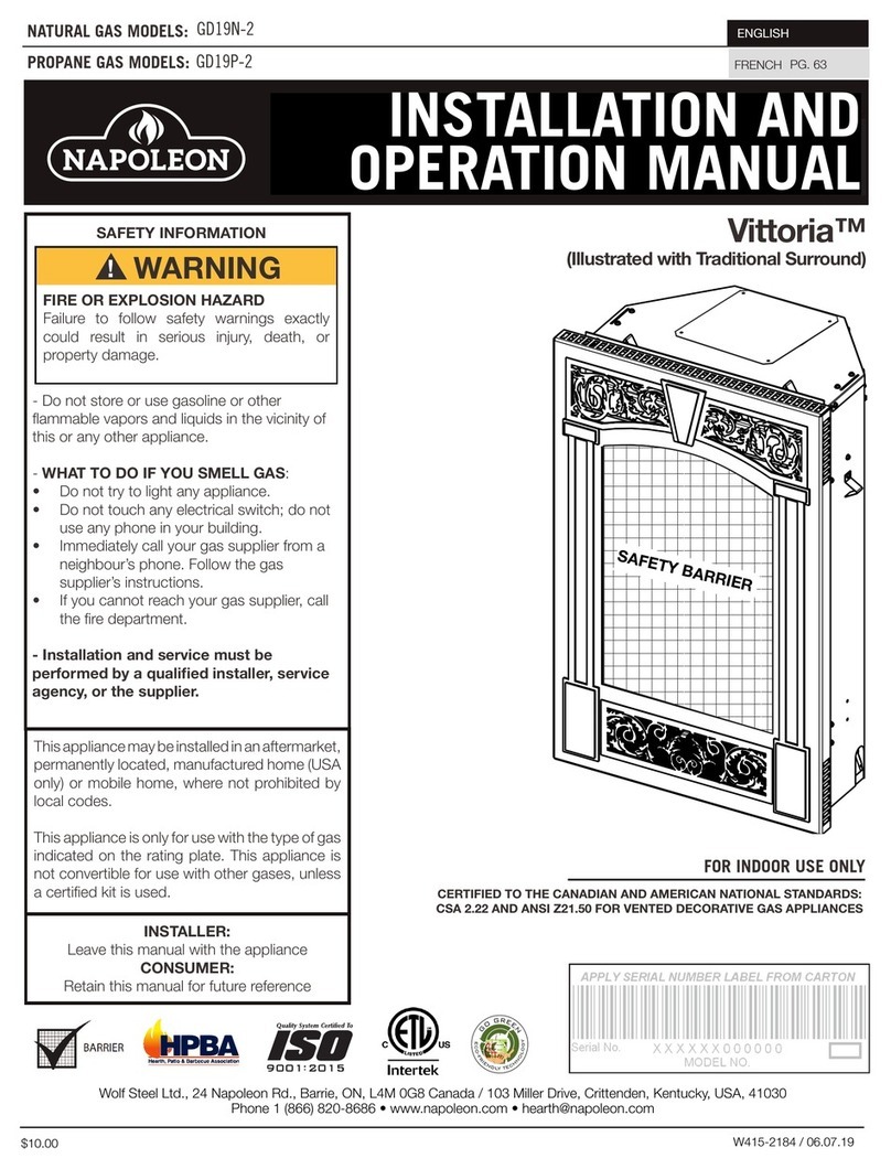 Napoleon Vittoria GD19N-2 Installation and operation manual