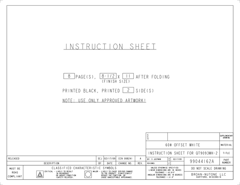 NuTone DELUXE HEAT-A-VENTLITE QT9093WH User manual