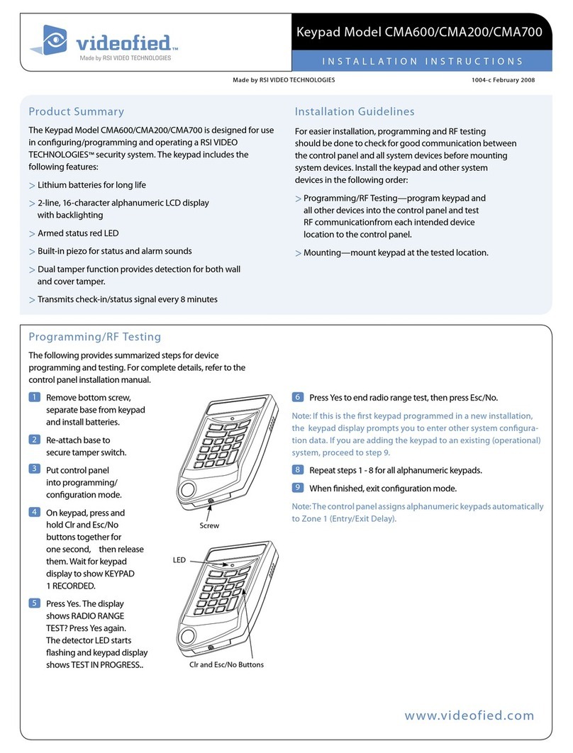 RSI VIDEO TECHNOLOGIES Videofied CMA600 User manual