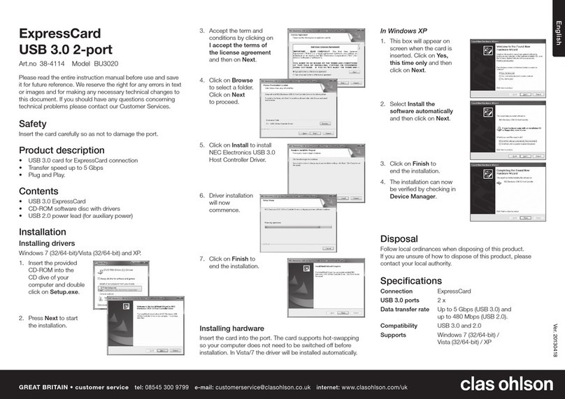 Clas Ohlson ExpressCard BU3020 instruction manual