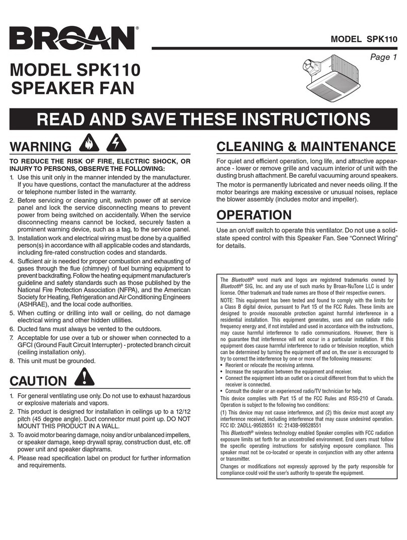 Broan SPK110 SPEAKER FAN User manual