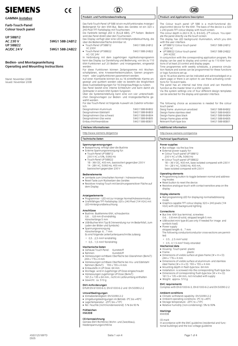 Siemens GAMMA instabus UP 588/12 Operating and mounting instructions
