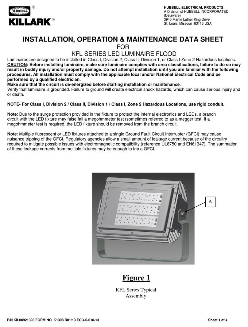 Hubbell Killark KFL-DARK INSTALLATION, OPERATION & MAINTENANCE DATA SHEET Hubbell Killark KFL-DARK INSTALLATION, OPERATION & MAINTENANCE DATA SHEET