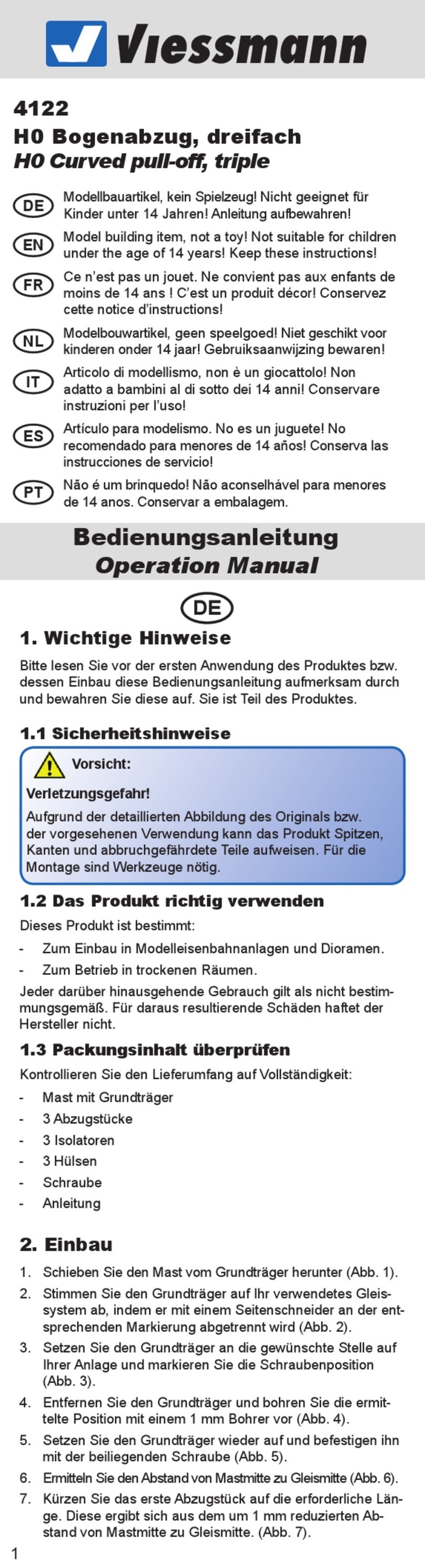 Viessmann Curved pull-of 4122 Operation manual