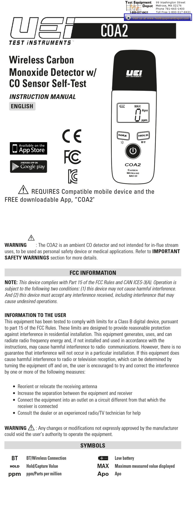 UEi COA2 instruction manual
