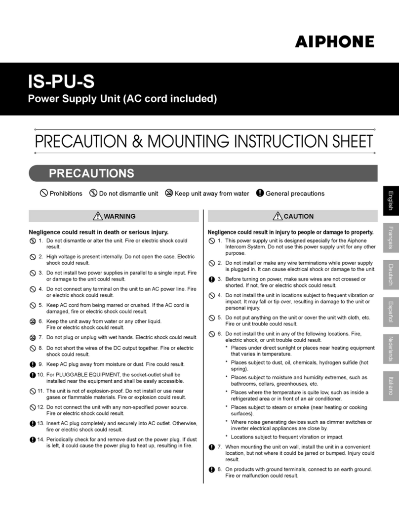 Aiphone IS-PU-S PRECAUTION & MOUNTING INSTRUCTION SHEET