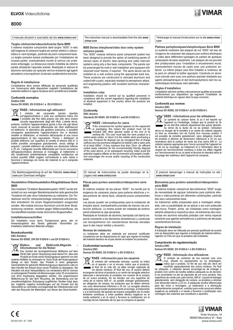 Elvox Vimar 8000 Series instruction manual