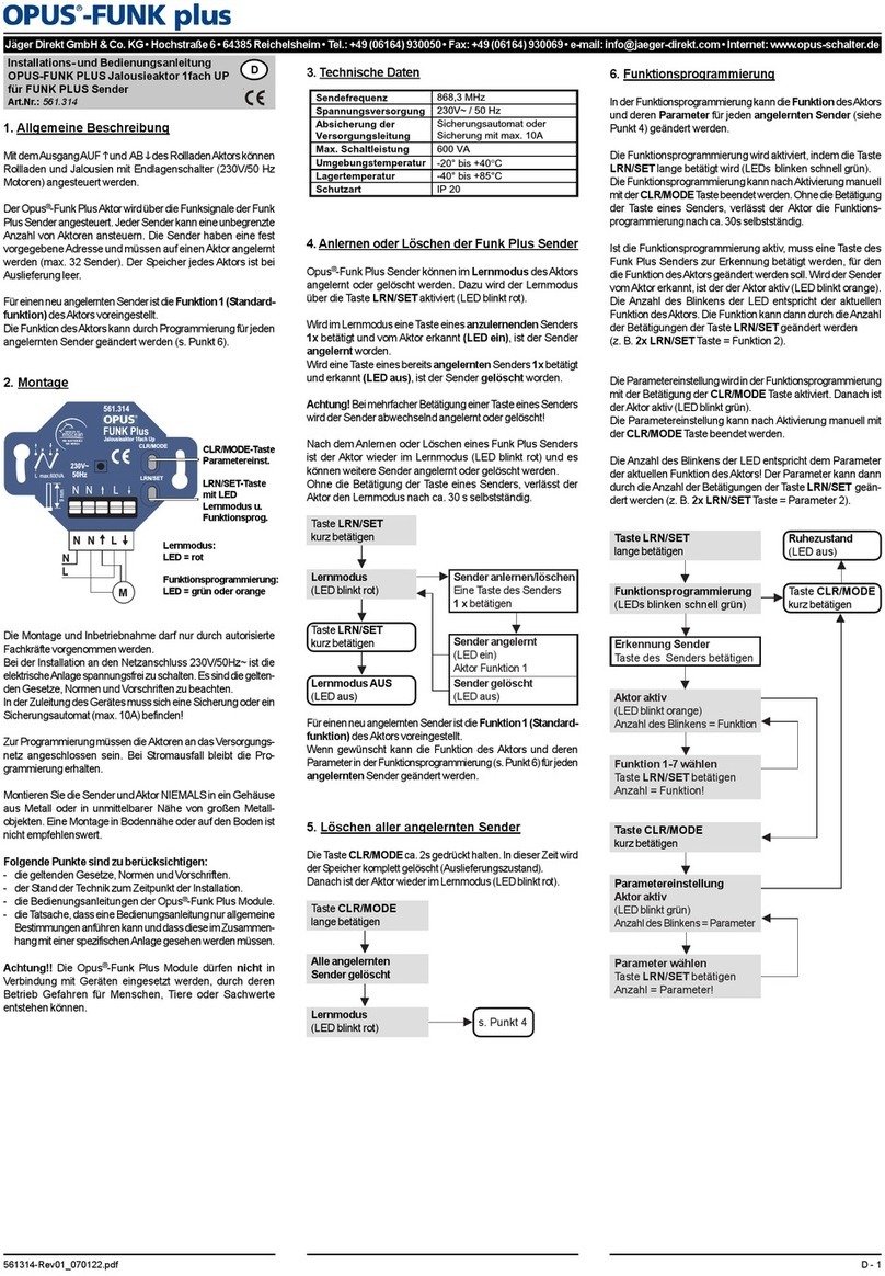 Jäger Direkt OPUS-FUNK plus Installation and operating instructions