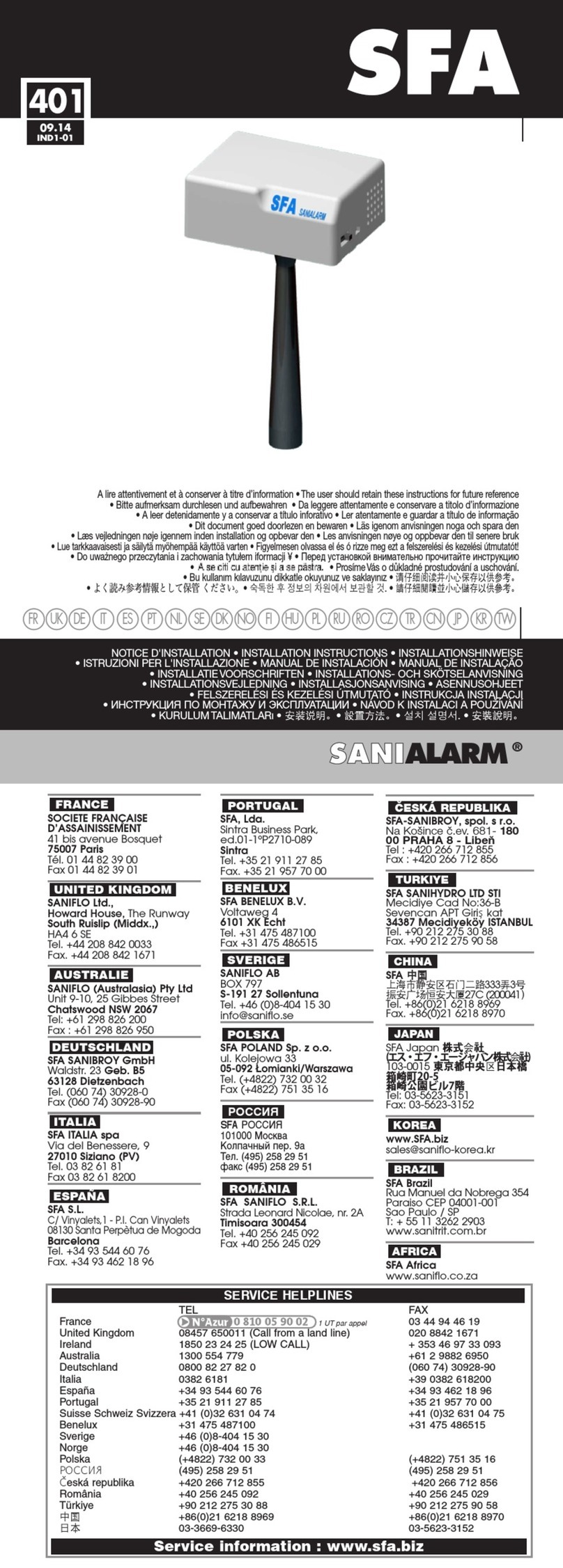 SFA SANIALARM installation instructions