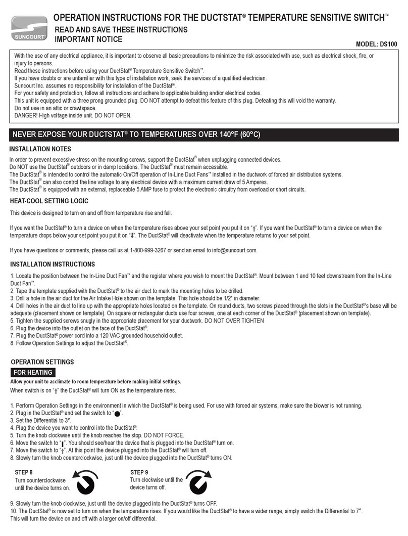 Suncourt DUCTSTAT TEMPERATURE SENSITIVE SWITCH  DS100 Operation instructions