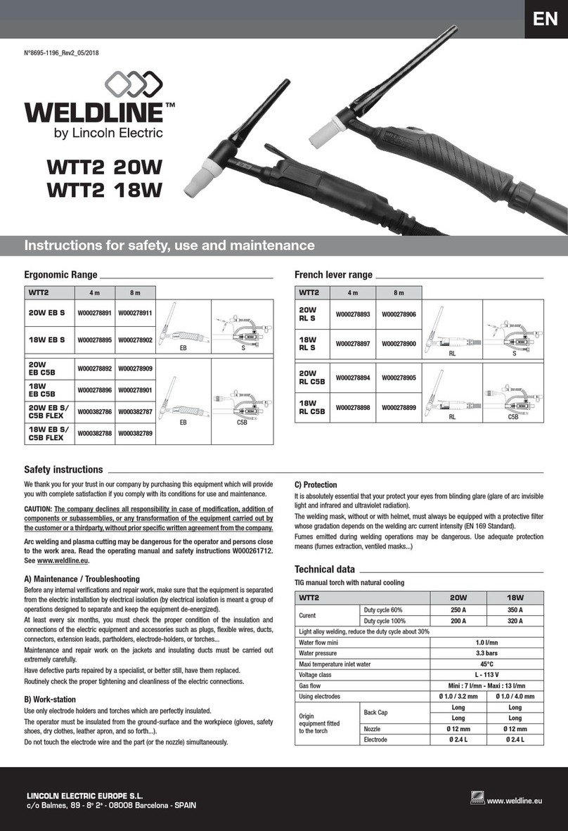 Lincoln Electric WELDLINE WTT2 20W Instructions for safety, use and maintenance Lincoln Electric WELDLINE WTT2 20W Instructions for safety, use and maintenance