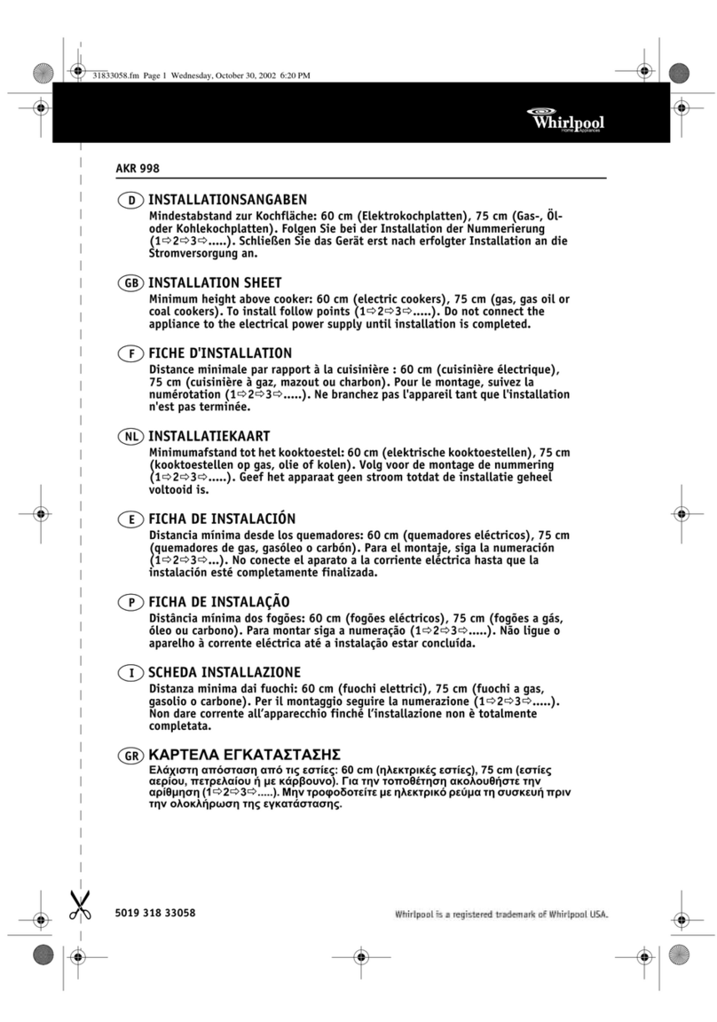 Whirlpool AKR 998 Installation sheet Whirlpool AKR 998 Installation sheet