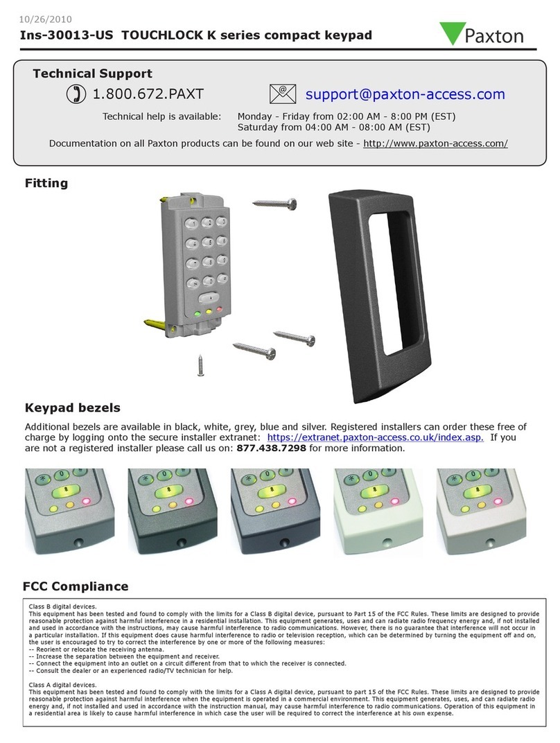 Paxton TOUCHLOCK K Series manual