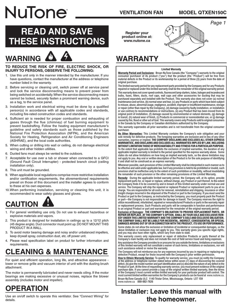 NuTone QTXEN150C Series User manual