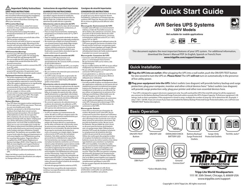 Tripp Lite AVR Series quick start guide Tripp Lite AVR Series quick start guide