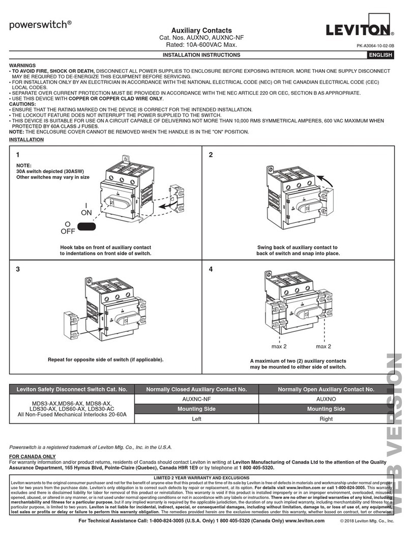 Leviton powerswitch AUXNO installation instructions