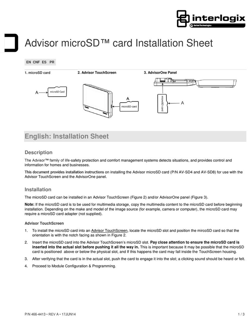 Interlogix Advisor Series Installation sheet