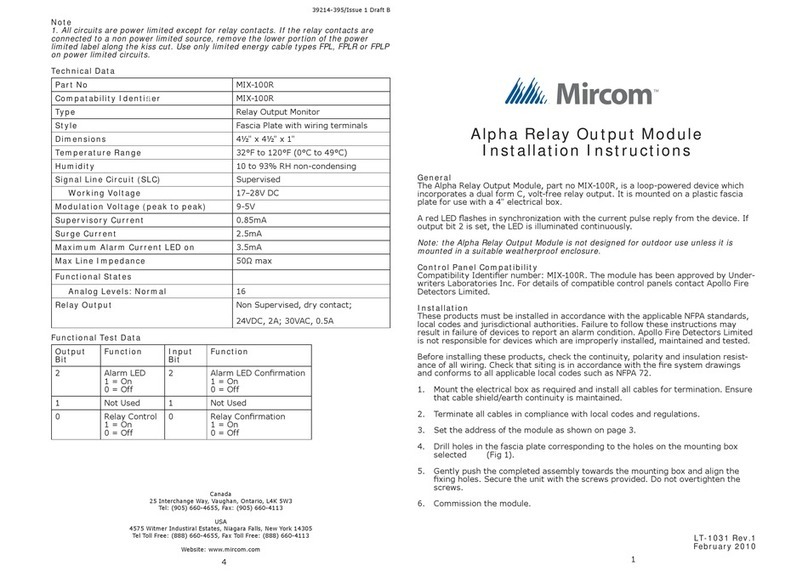 Mircom MIX-100R installation instructions