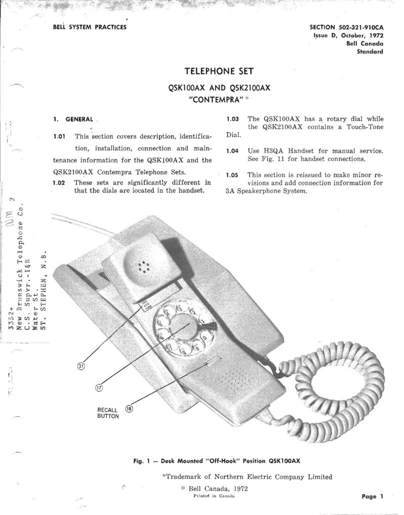 Bell System Practices QSK100AX User manual