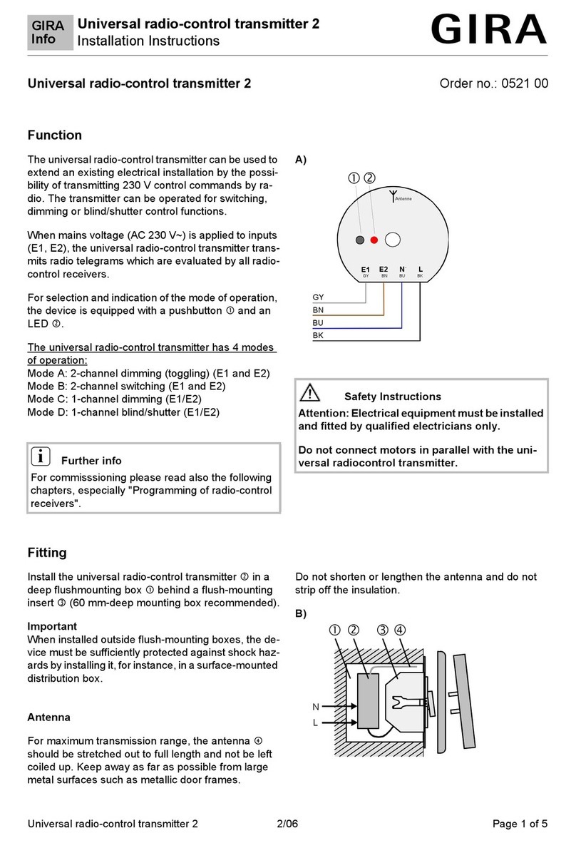 Gira Universal radio-control transmitter 2 installation instructions