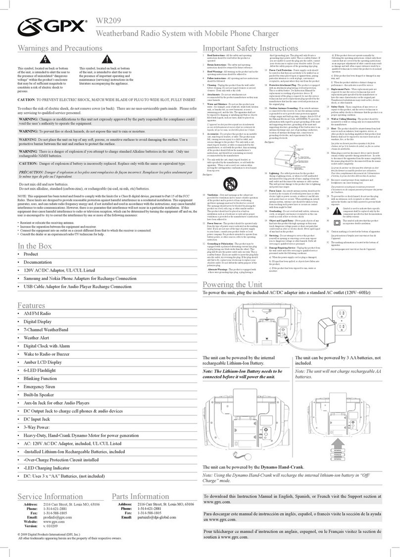 GPX WR209 instruction manual