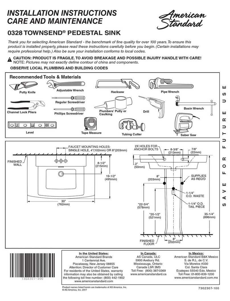American Standard TOWNSEND 0328 INSTALLATION INSTRUCTIONS CARE AND MAINTENANCE American Standard TOWNSEND 0328 INSTALLATION INSTRUCTIONS CARE AND MAINTENANCE