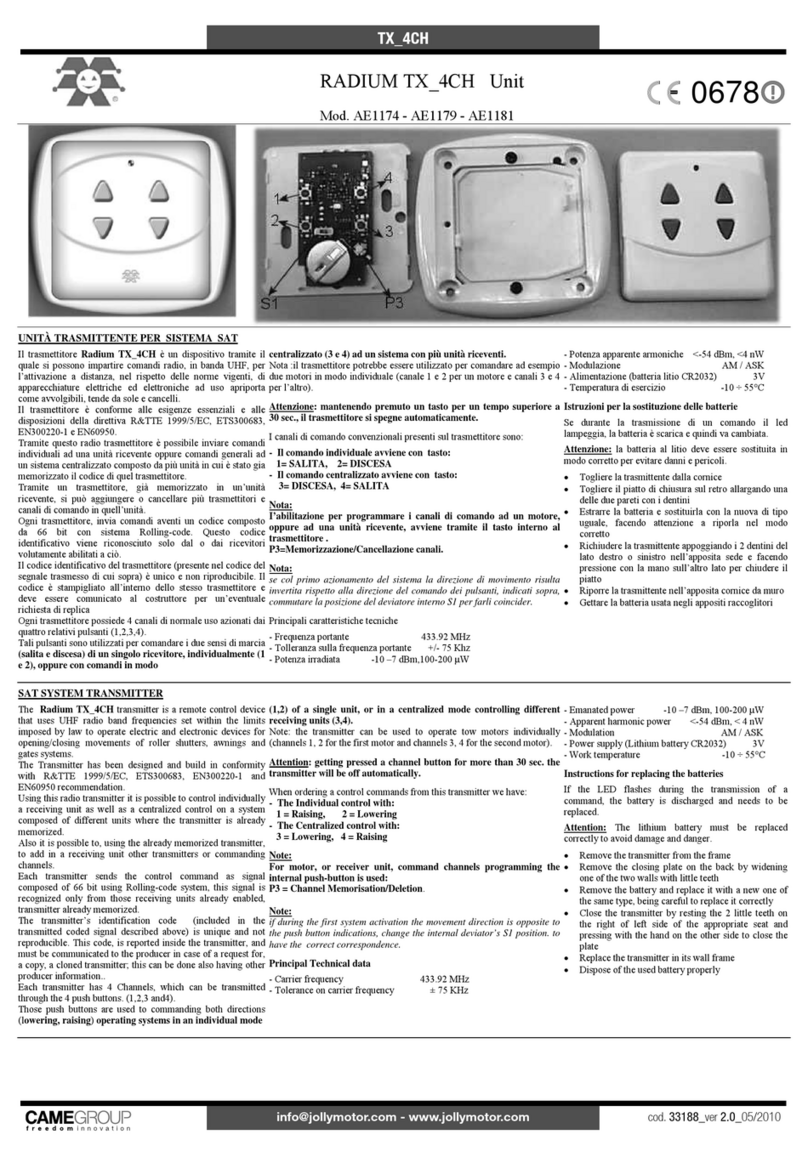 CAME RADIUM TX_4CH User manual