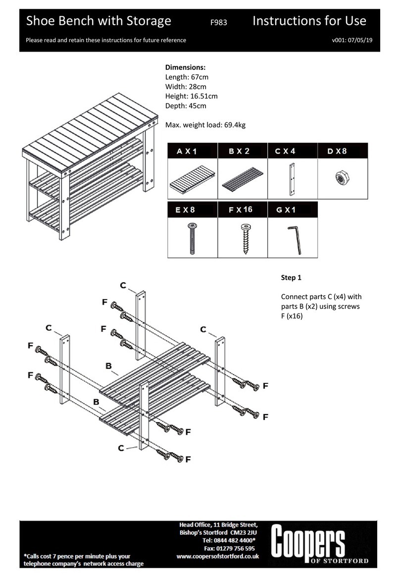 Coopers Shoe Bench with Storage Instructions for use Coopers Shoe Bench with Storage Instructions for use