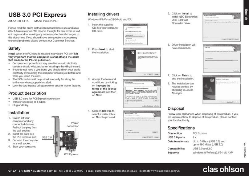 Clas Ohlson USB 3.0 PCI Express quick start guide