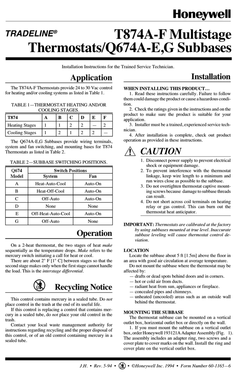Honeywell Tradeline T874A-F User manual