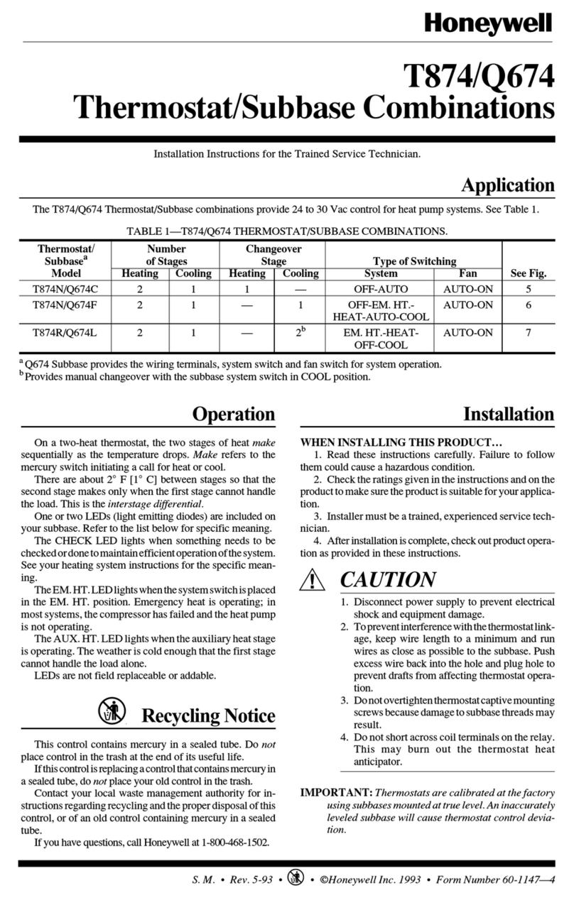 Honeywell Super Tradeline T874R User manual